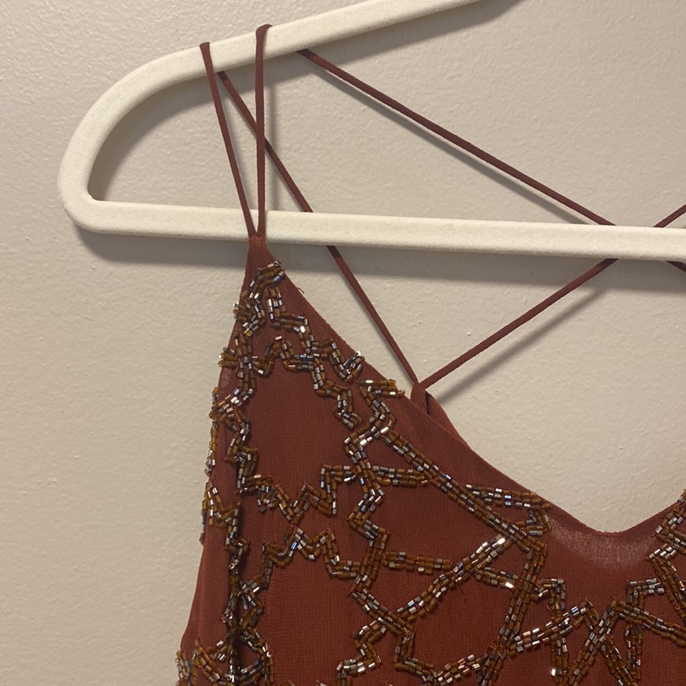 River Island Burgundy Beaded Sleeveless Blouse - Picture 2 of 10